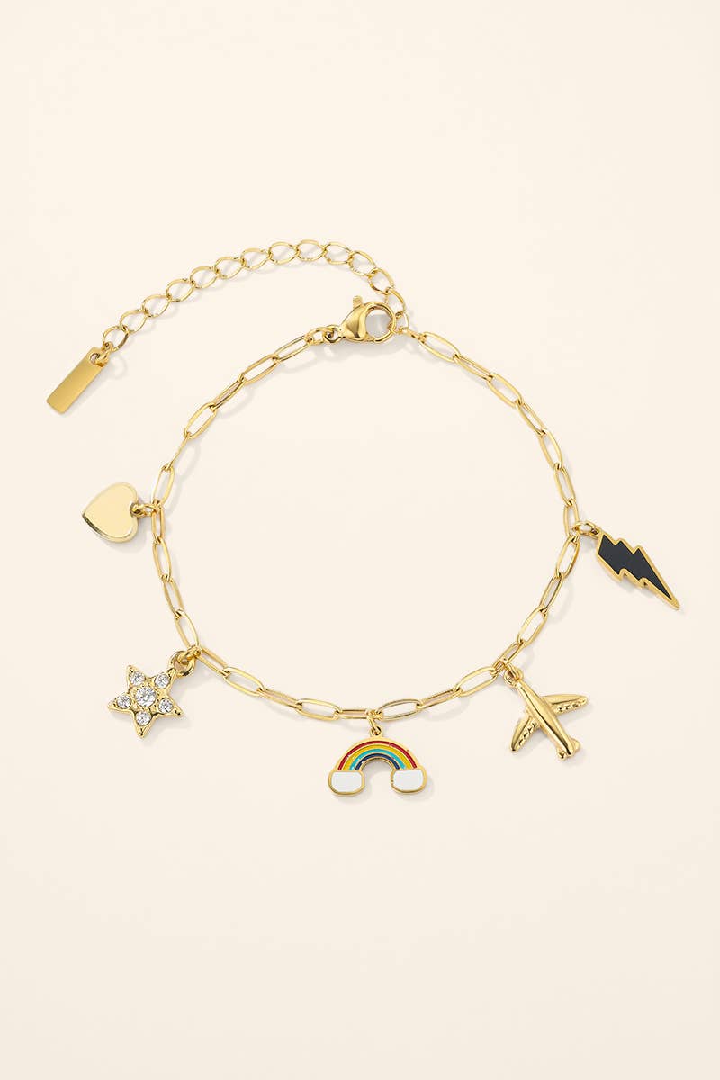 Bracelet breloques étoile et arc-en-ciel en acier 324AQ389