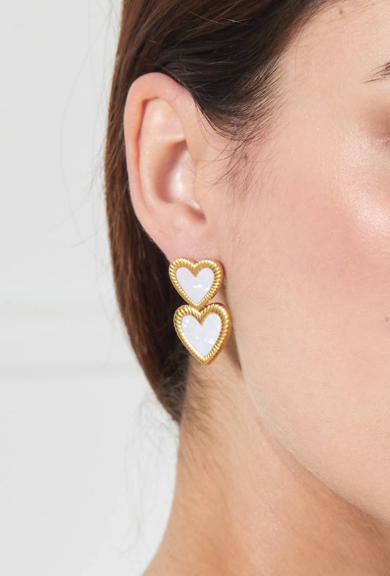 Boucles d'oreilles cœur nacré en acier inoxydable 124DY21K