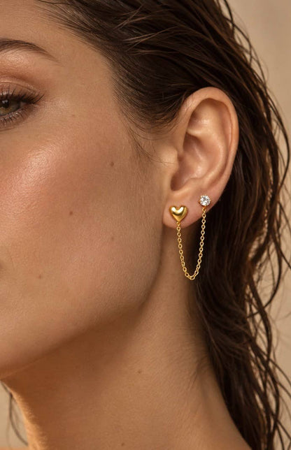 Single heart and zircon double-piercing earring in steel 124AQ808
