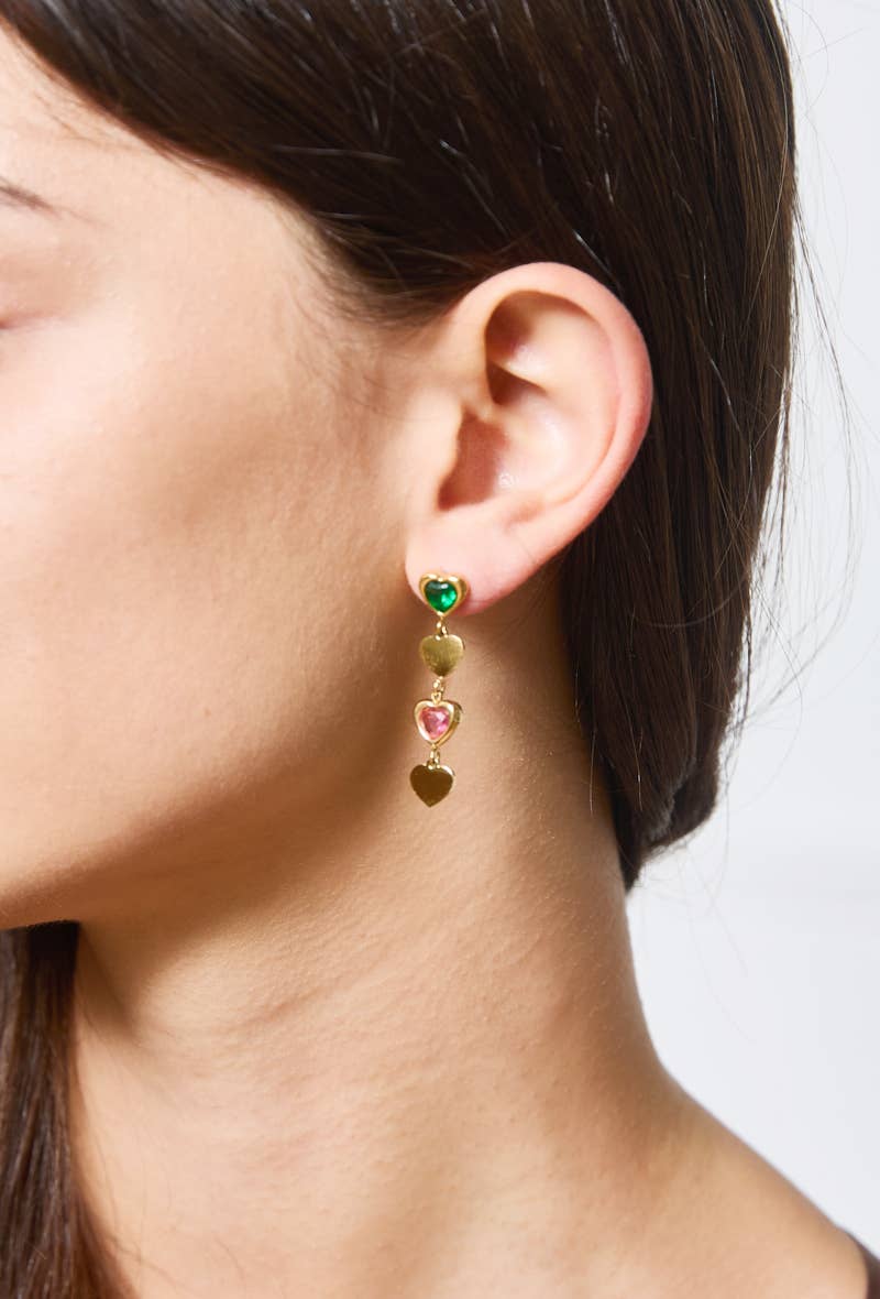Boucles d'oreilles pendantes coeurs colorées 124AQ214