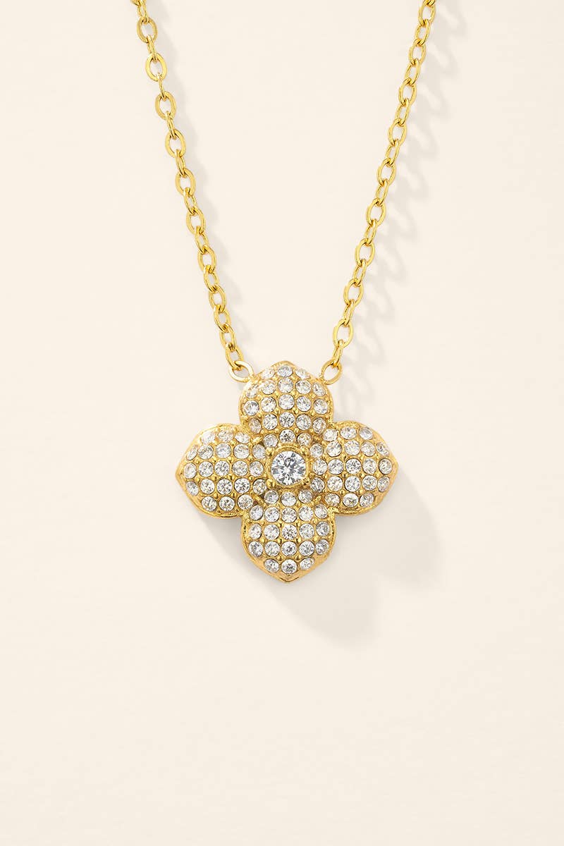 Stainless steel pavé clover necklace 224AQ383