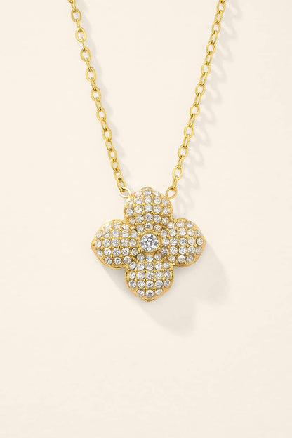 Stainless steel pavé clover necklace 224AQ383
