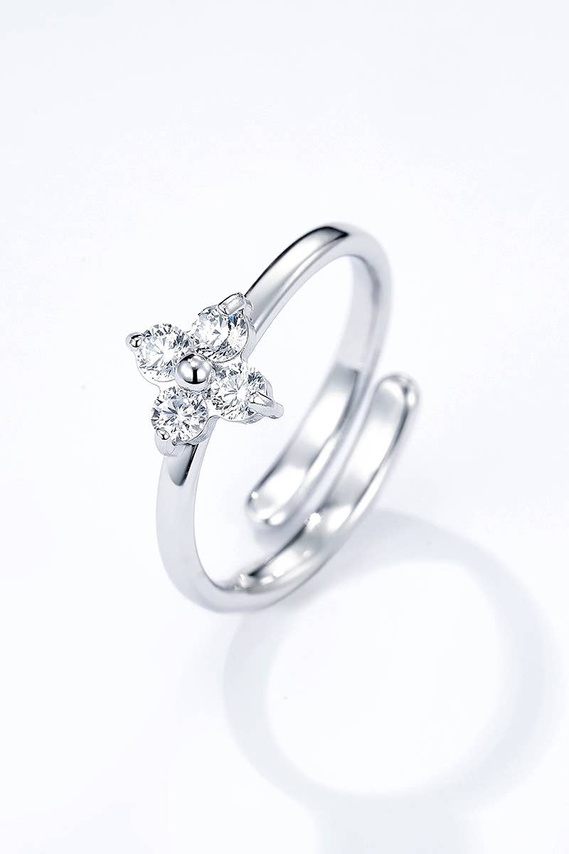 Stainless steel rhinestone clover ring 424AQ131