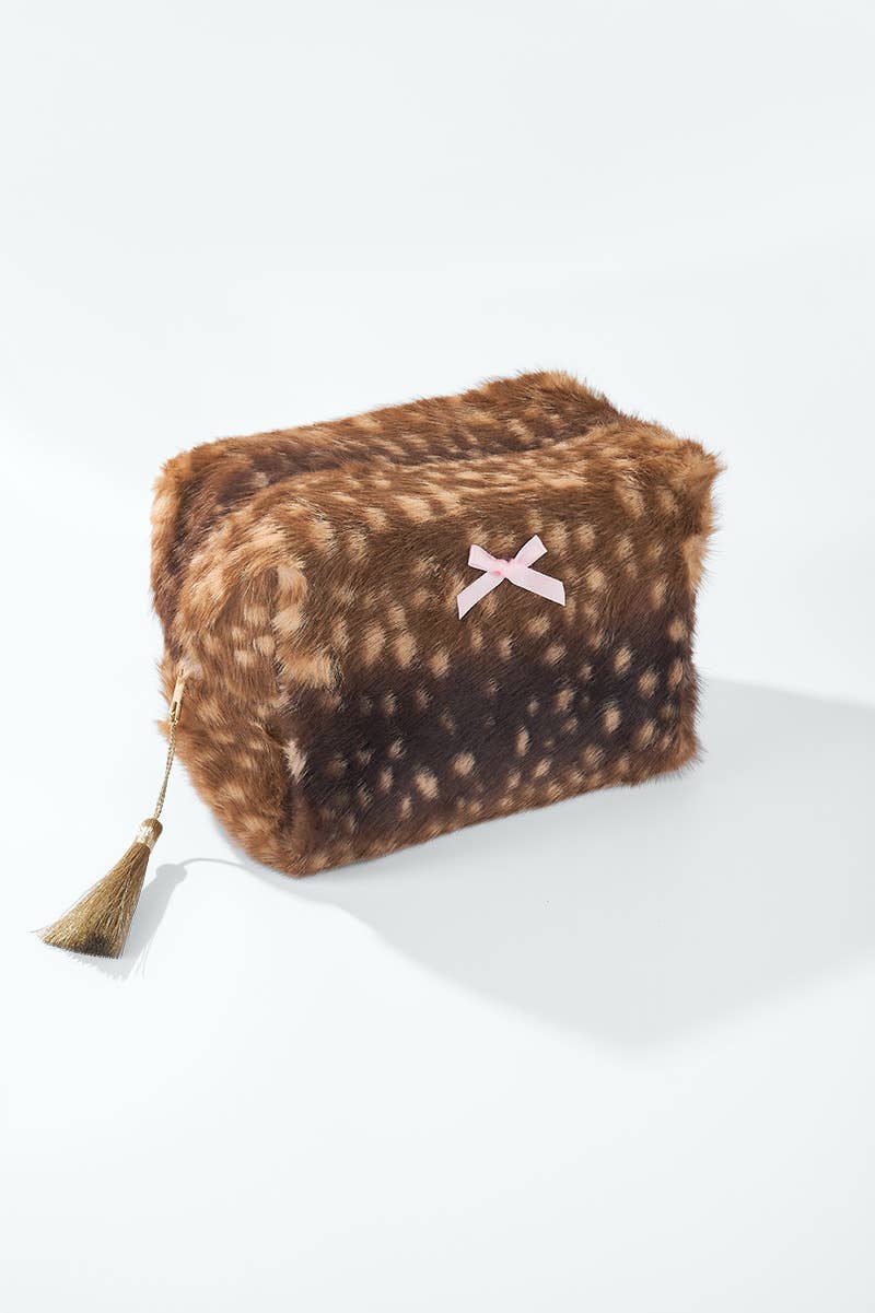 Trousse en fausse fourrure motif biche 17x11x10cm CY50