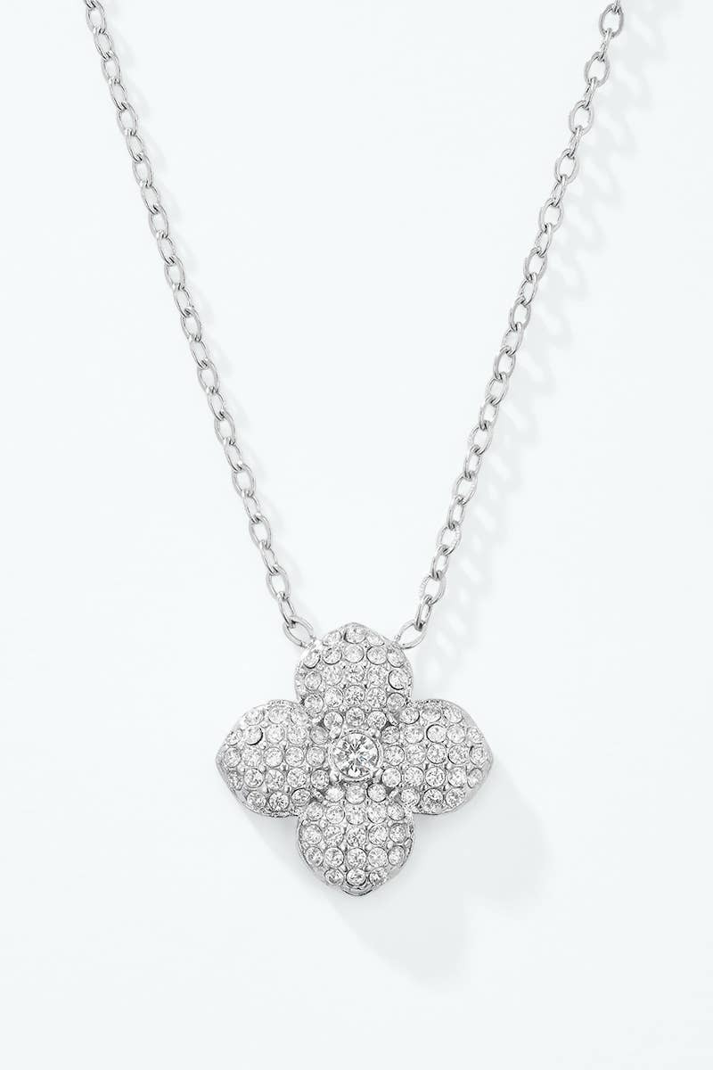 Stainless steel pavé clover necklace 224AQ383