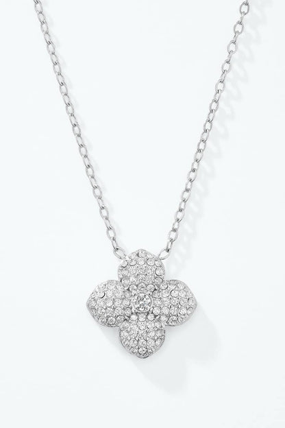 Stainless steel pavé clover necklace 224AQ383