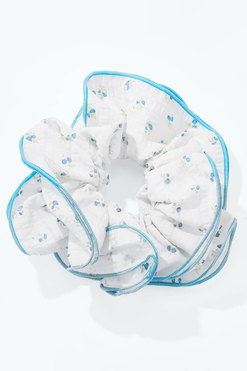 Chouchou élastique fleuri à liseré contrasté 16cm FQ223XQ