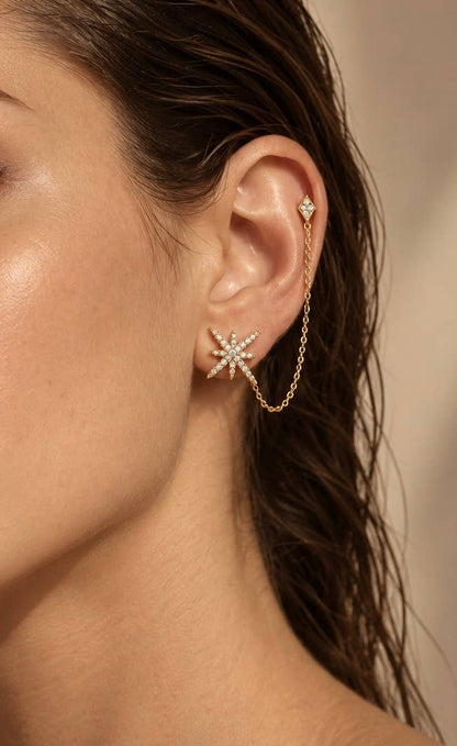 Single star double piercing earring in steel 124AQ827