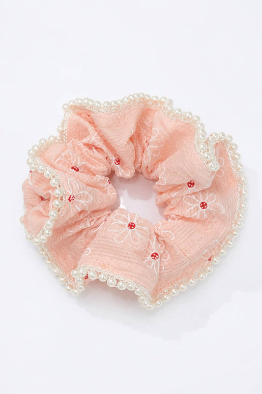 Flower and bead embroidered scrunchie FQ238XQ