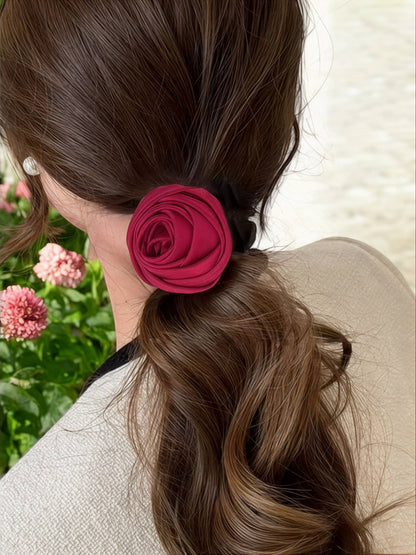 Chouchou élastique en tissu avec rose FQ10