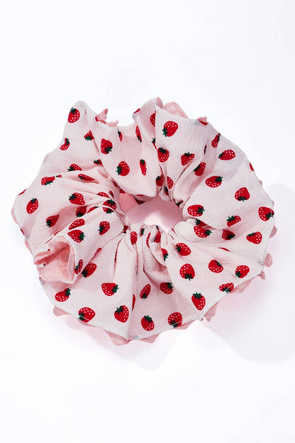 Chouchou tissu motif fraises avec dentelle 15cm FQ200XQ