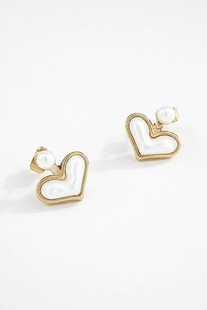 Boucles d’oreilles cœur nacré et perle en acier 124AQ309