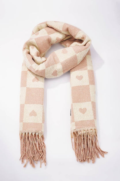 Écharpe en laine motif damier et cœur FL207DF