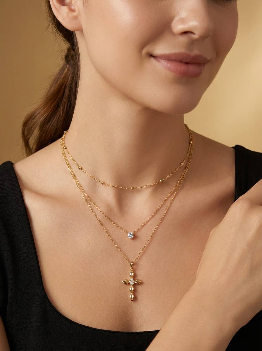 Triple chain stainless steel necklace 224AQ218