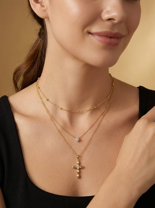 Collier triple chaîne en acier inoxydable 224AQ218