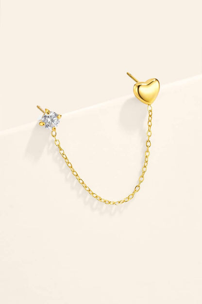 Single heart and zircon double-piercing earring in steel 124AQ808