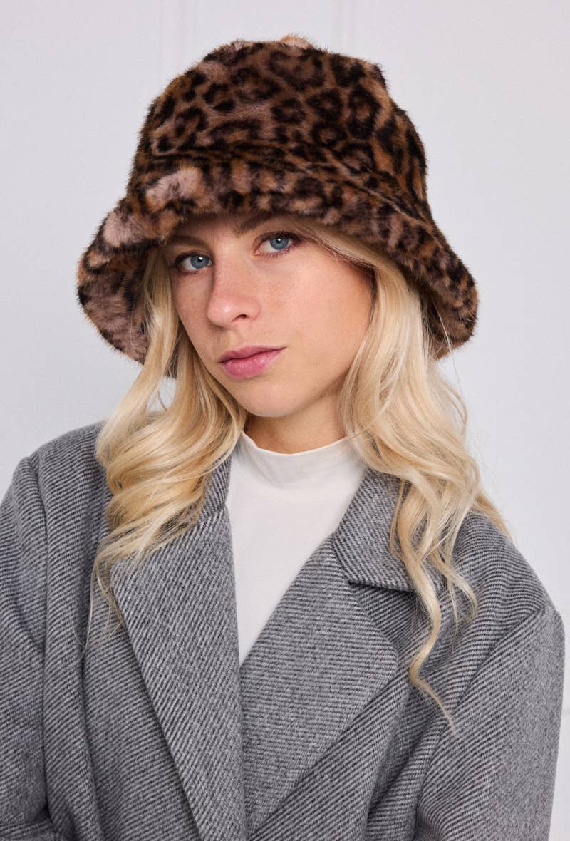 Faux leopard fur bucket hat MJ213SD