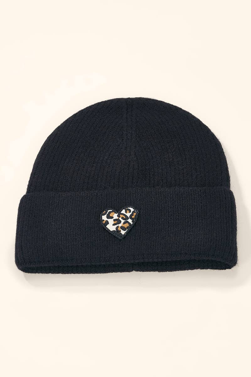 Bonnet à revers écusson cœur léopard MJ306SD