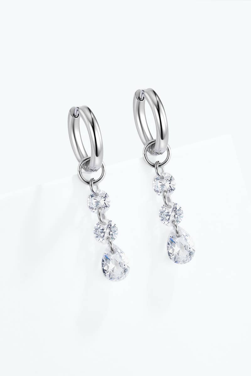 Steel drop earrings with zircons 124AQ819