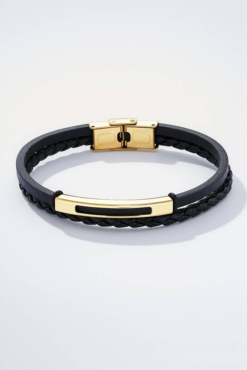 Bracelet en cuir et en acier inoxydable 324OP73