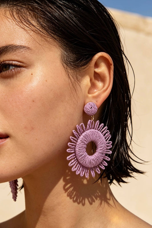 Boucles d'oreilles en paille avec puce acier 124NN02